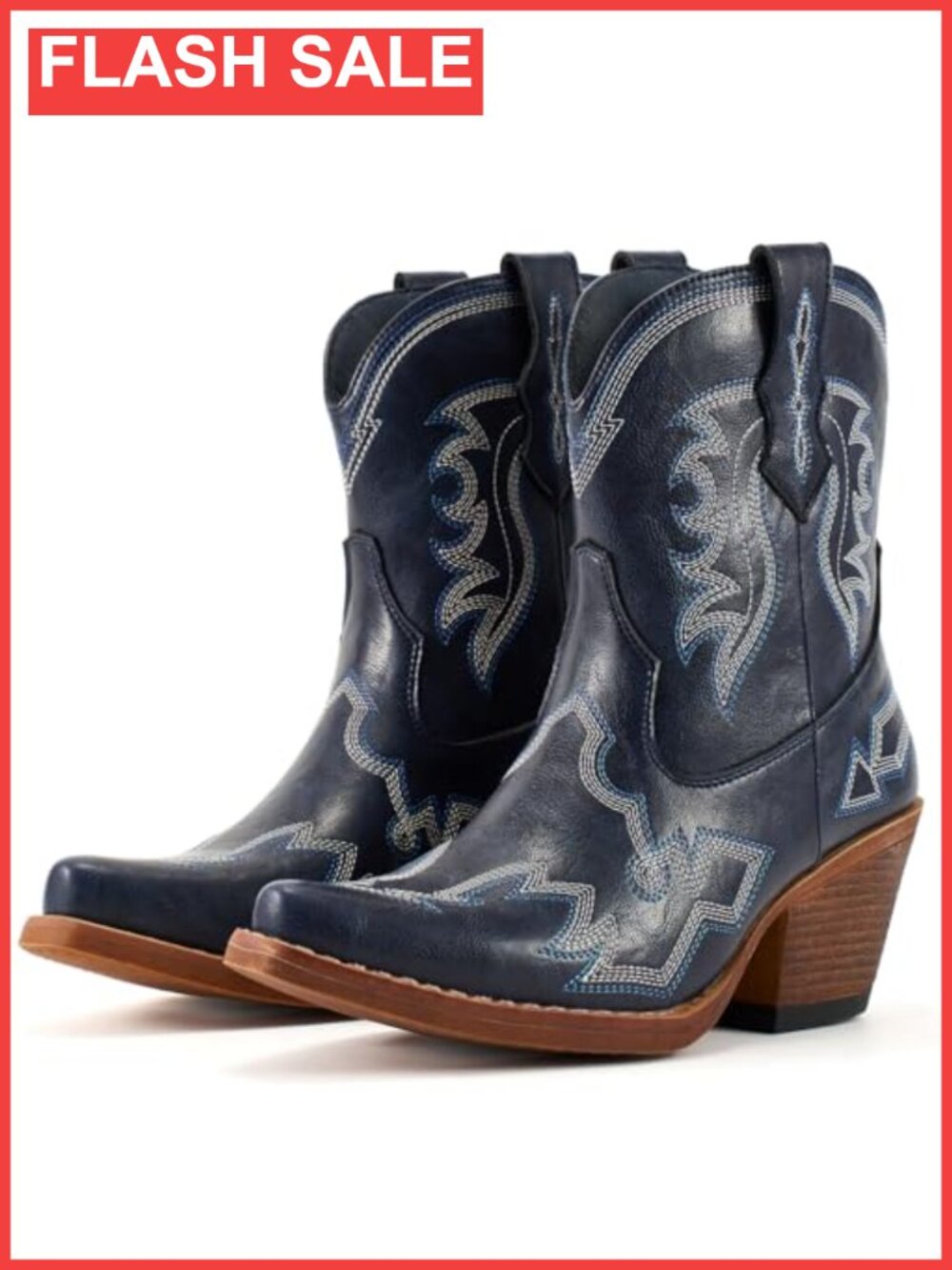 Western Cowboy Ankle Boots Distressed Synthetic Leather Snip Toe
